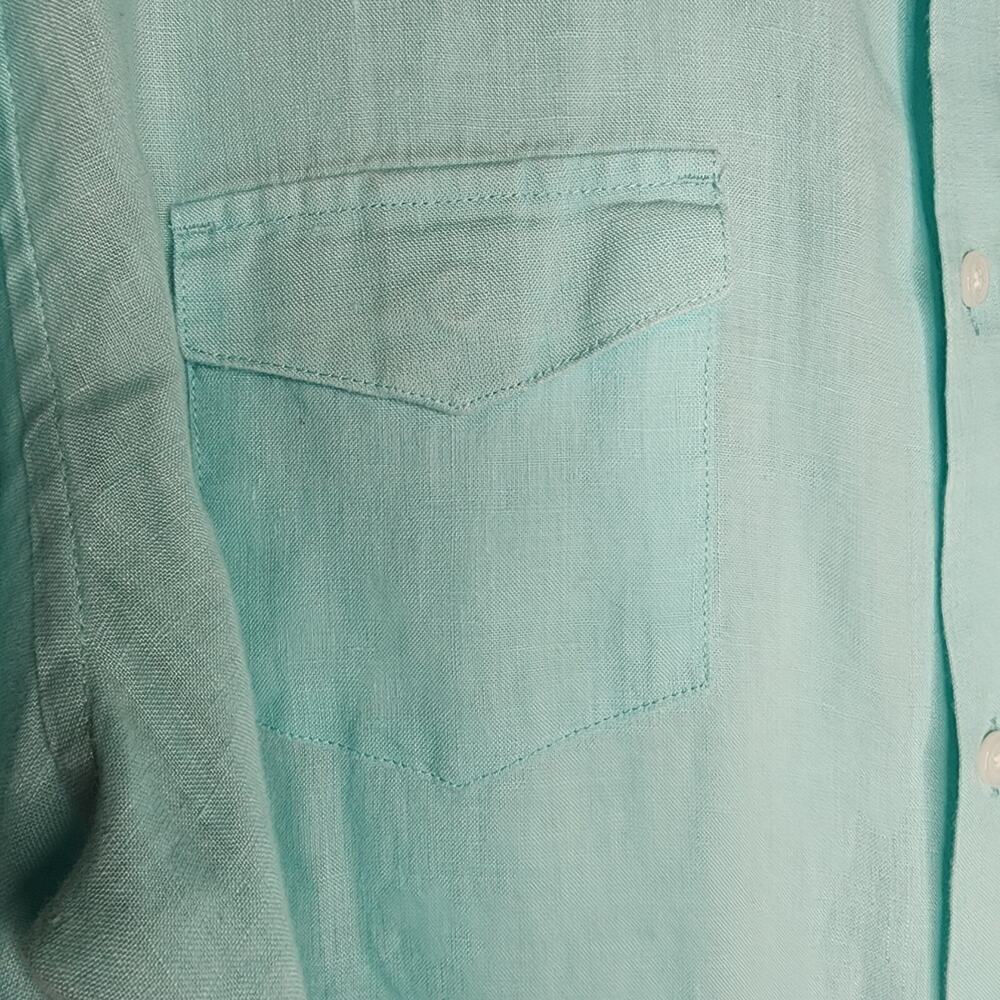 Calvin Klein Turquoise Green 100% Linen  Button Up Shirt Size XL Pristine - Picture 5 of 5